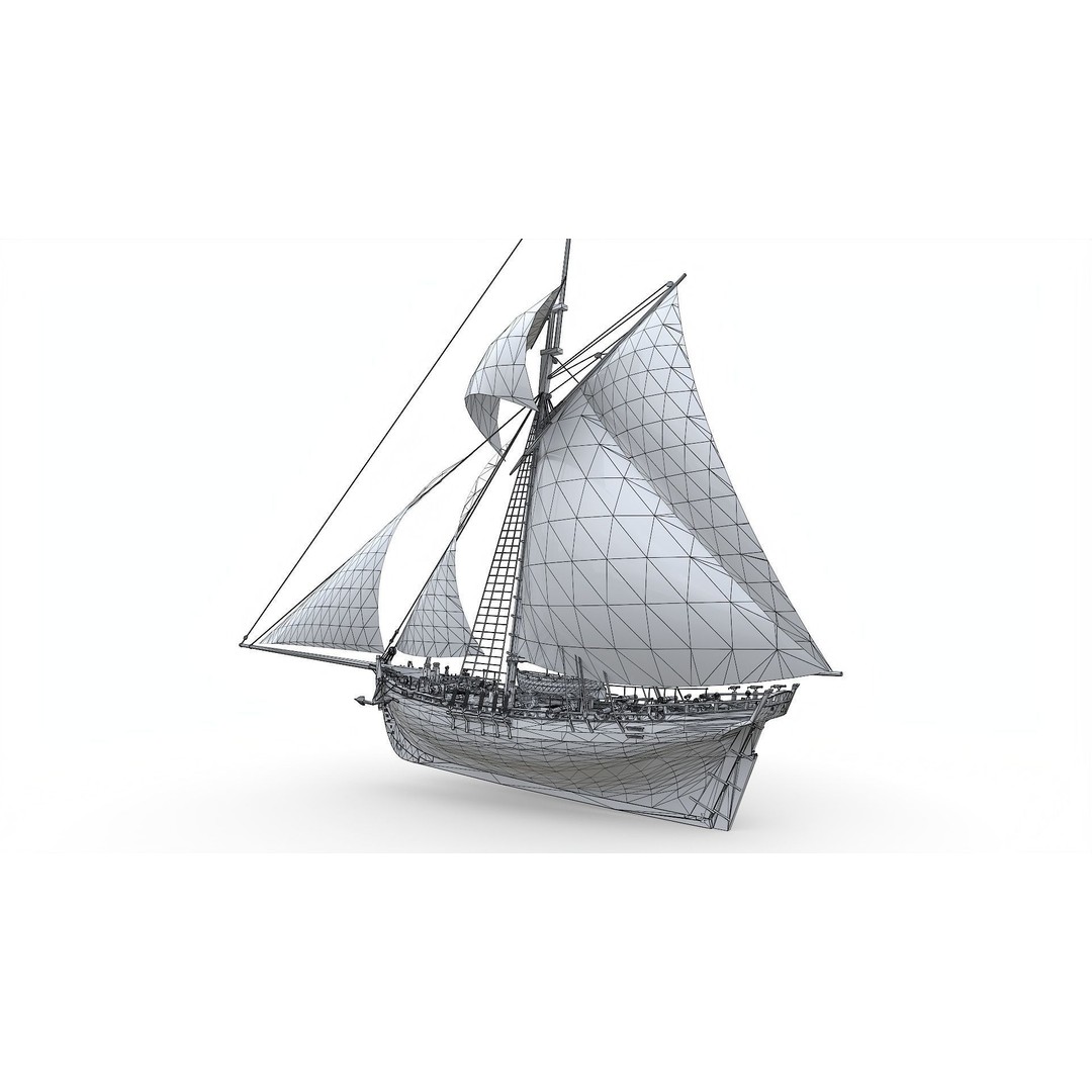 HMS Alert 3D Model – Low Poly Historic Sailing Cutter, FBX - View 13