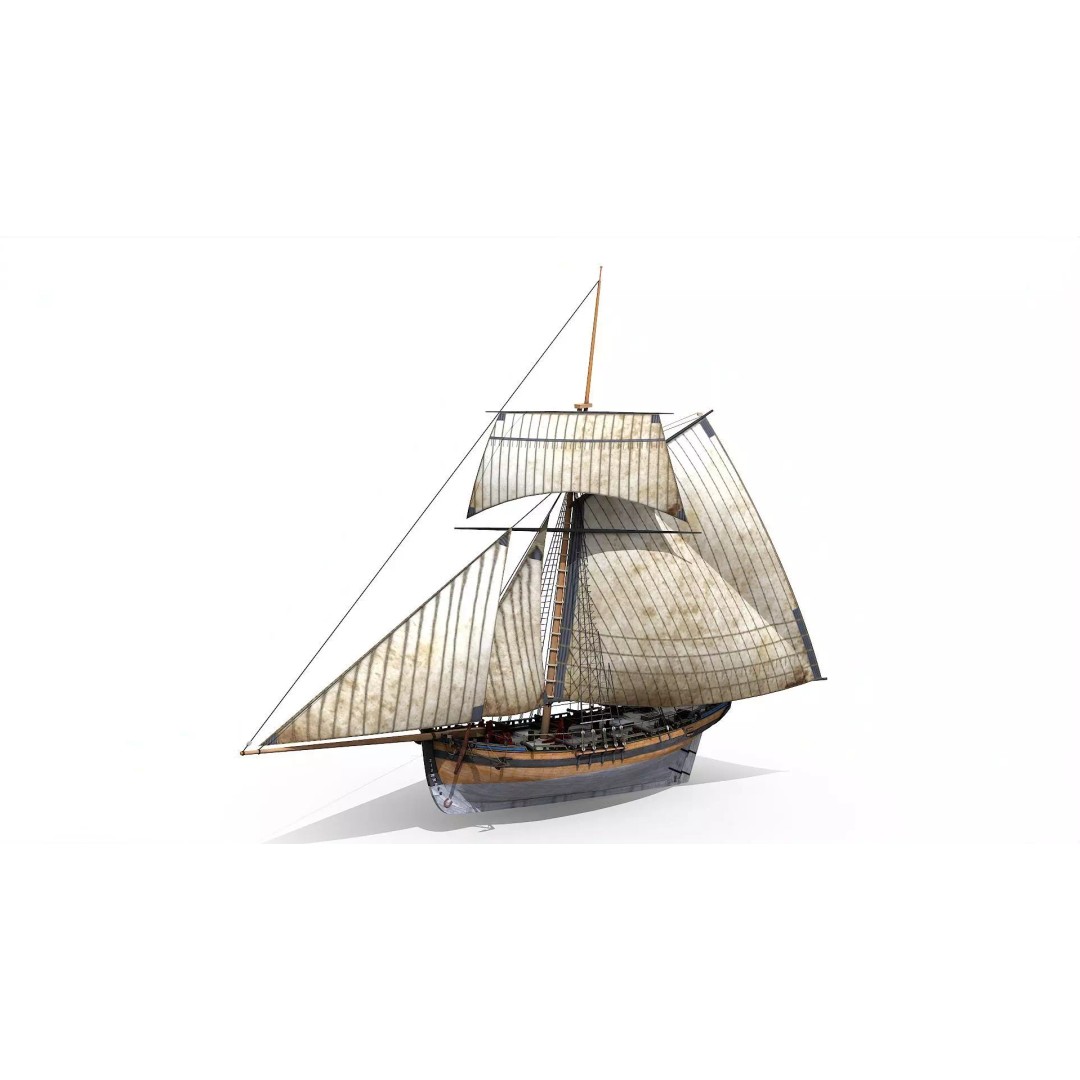 HMS Alert 3D Model – Low Poly Historic Sailing Cutter, FBX - View 2