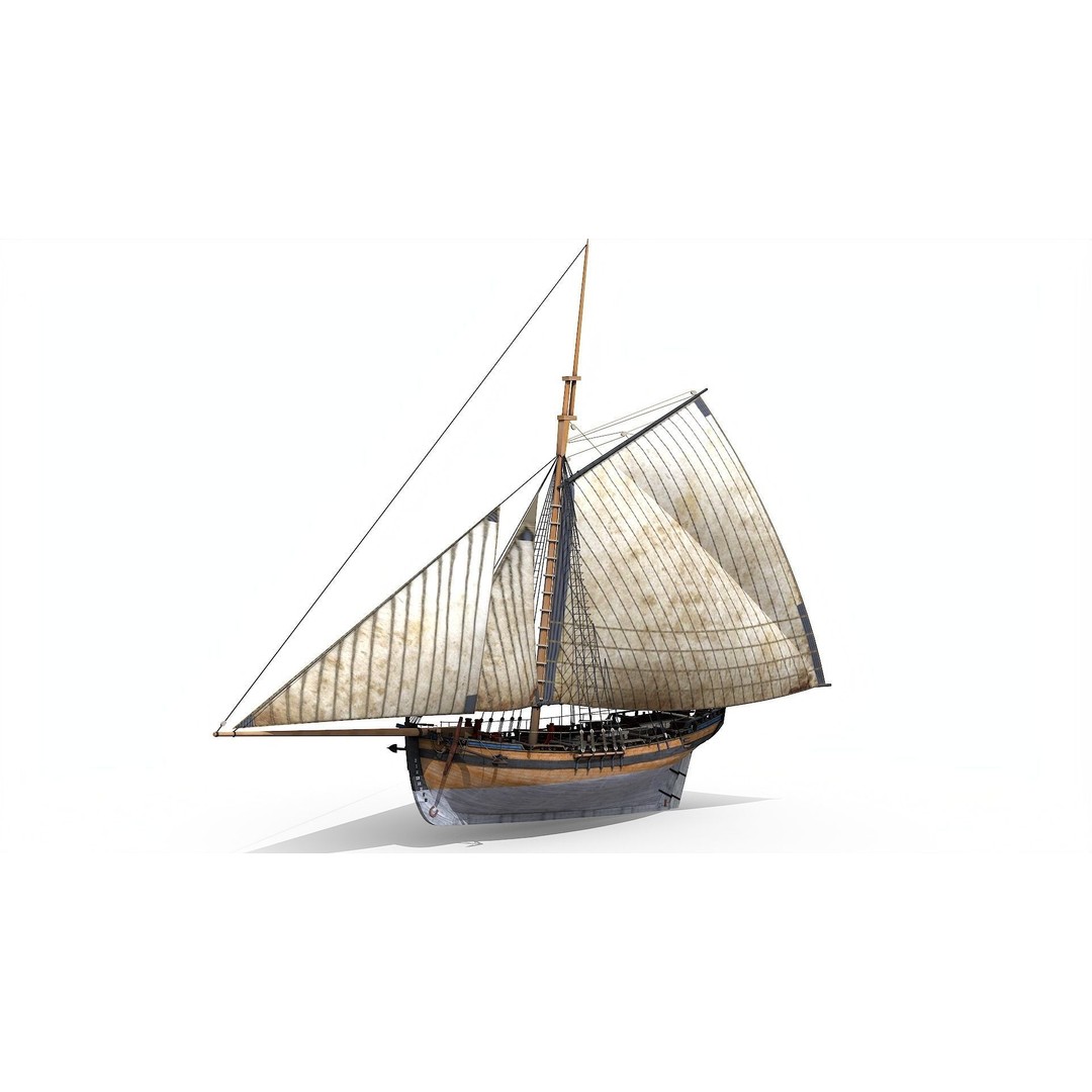 HMS Alert 3D Model – Low Poly Historic Sailing Cutter, FBX - View 3