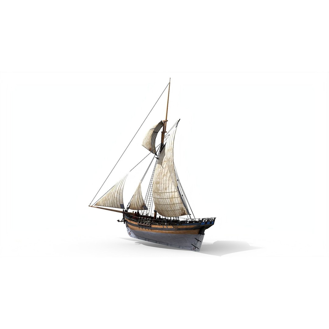 HMS Alert 3D Model – Low Poly Historic Sailing Cutter, FBX - View 5