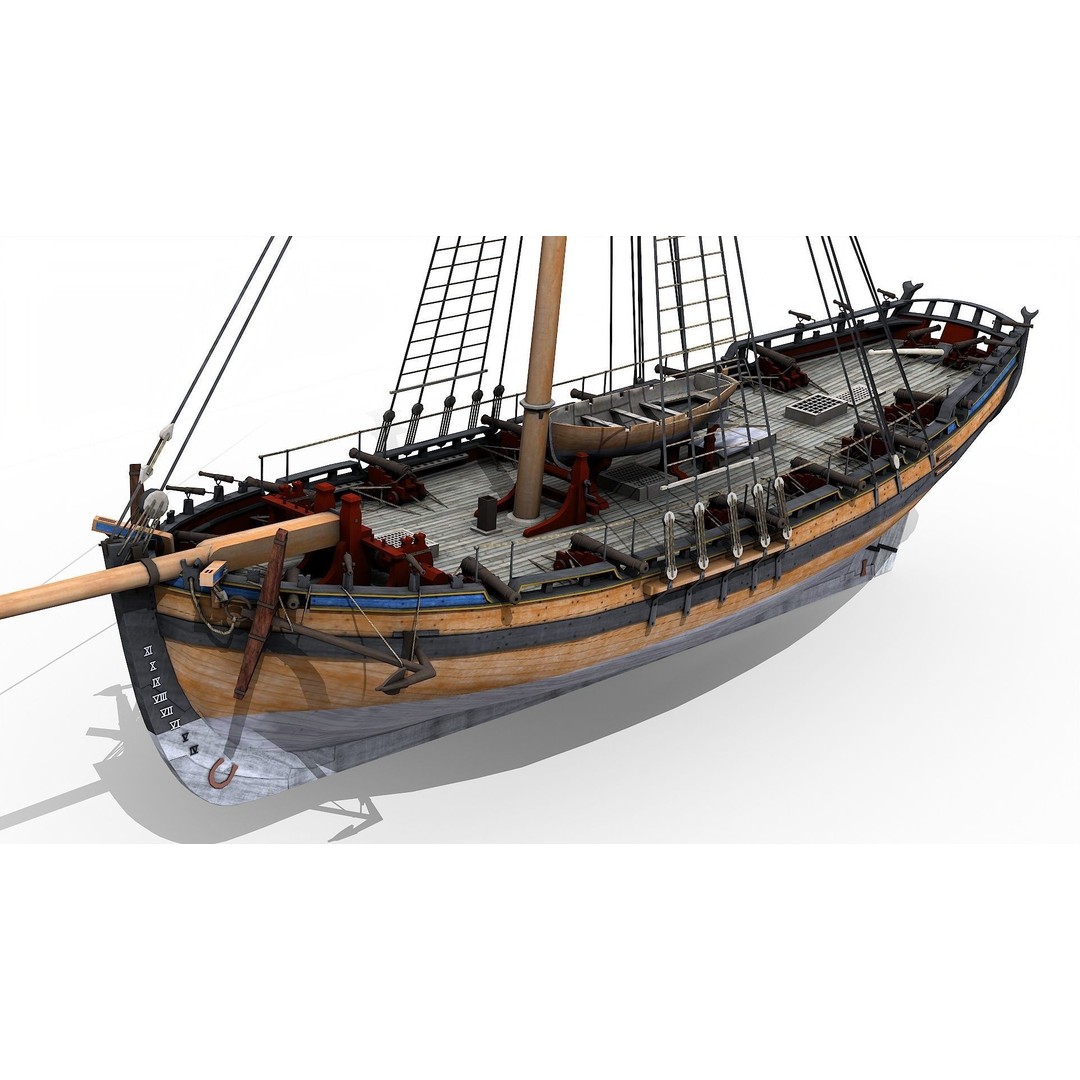 HMS Alert 3D Model – Low Poly Historic Sailing Cutter, FBX - View 6