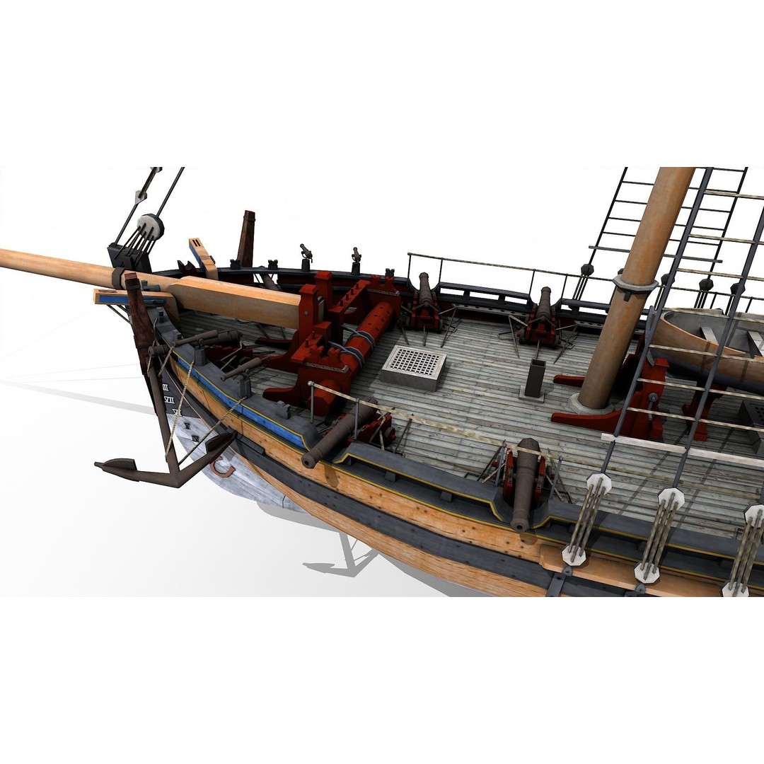 HMS Alert 3D Model – Low Poly Historic Sailing Cutter, FBX - View 7