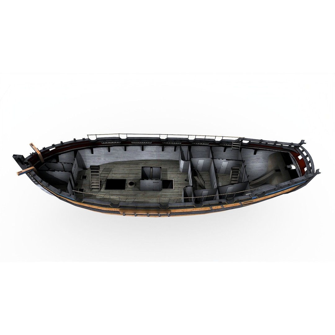 HMS Alert 3D Model – Low Poly Historic Sailing Cutter, FBX - View 9