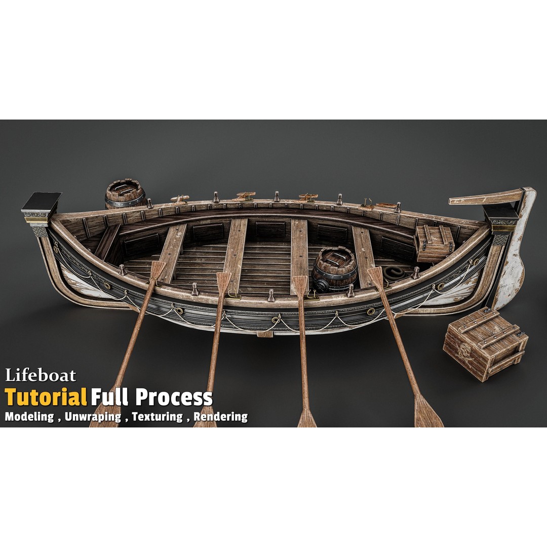 Lifeboat 3D Model – Low Poly Game Asset, FBX, PBR Textures - View 7