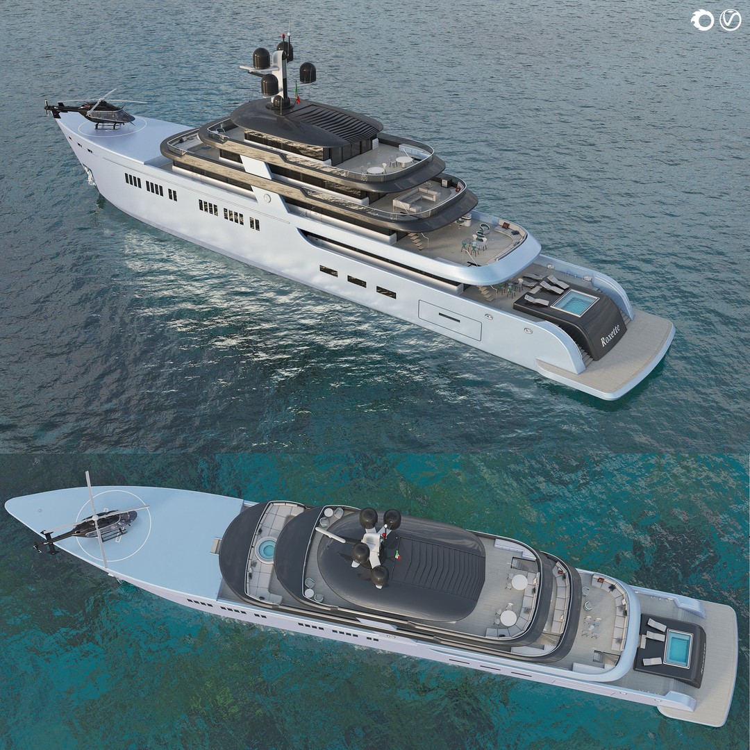 Yacht Roxette 3D Model – Luxe Vessel with Helicopter, FBX/OBJ