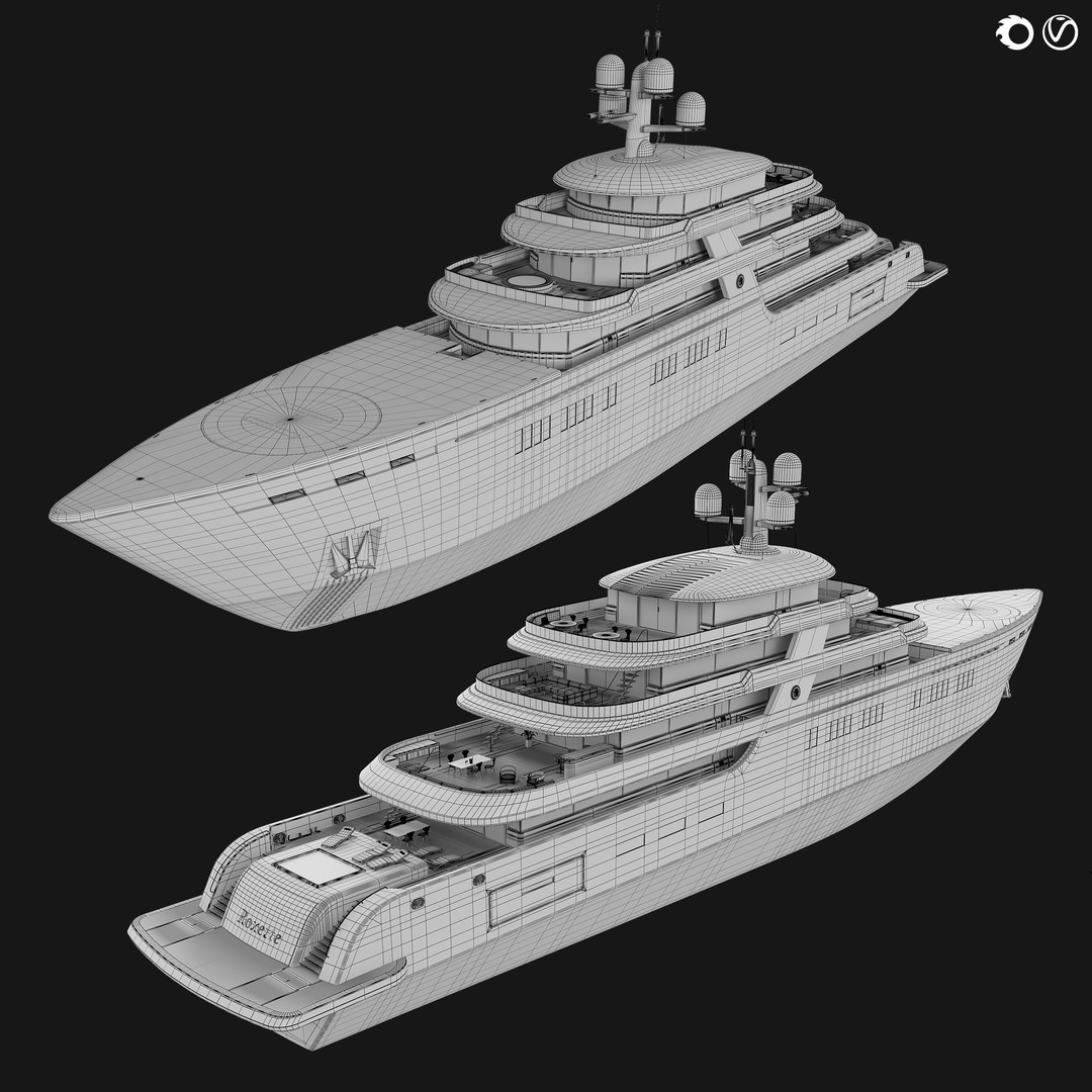 Yacht Roxette 3D Model – Luxe Vessel with Helicopter, FBX/OBJ - View 11