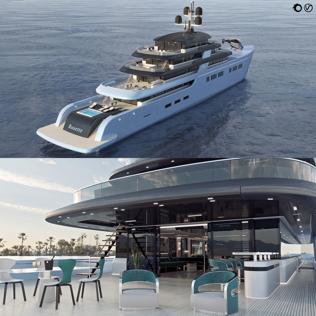 Yacht Roxette 3D Model – Luxe Vessel with Helicopter, FBX/OBJ - View 12