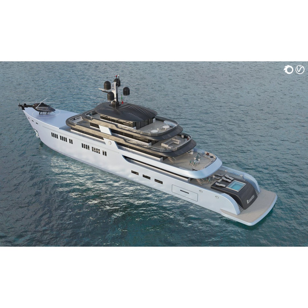 Yacht Roxette 3D Model – Luxe Vessel with Helicopter, FBX/OBJ - View 2