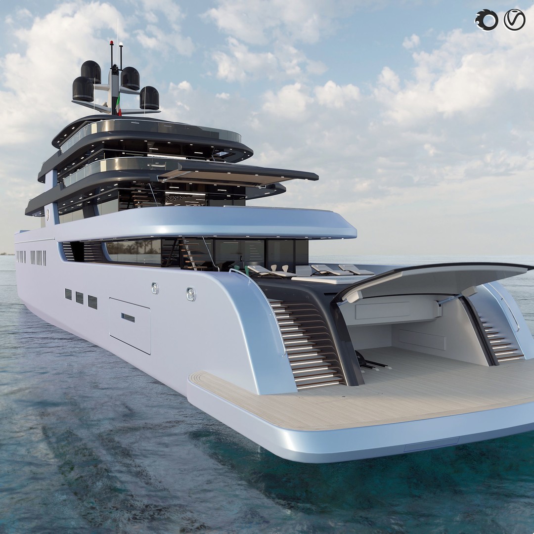 Yacht Roxette 3D Model – Luxe Vessel with Helicopter, FBX/OBJ - View 3