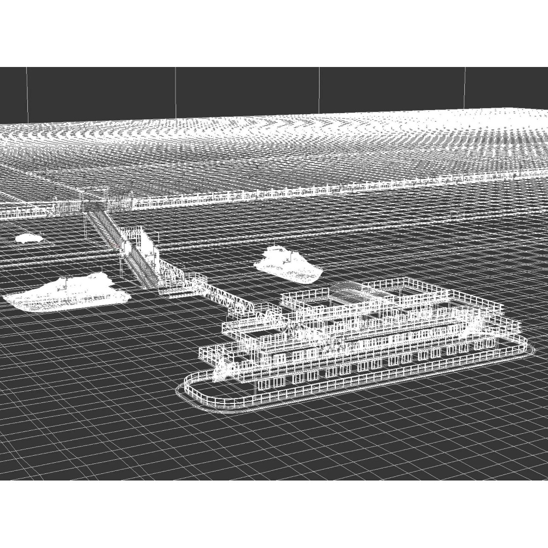Luxury Cruise Ship 3D Model – Detailed Marina Pier Scene, PBR, FBX