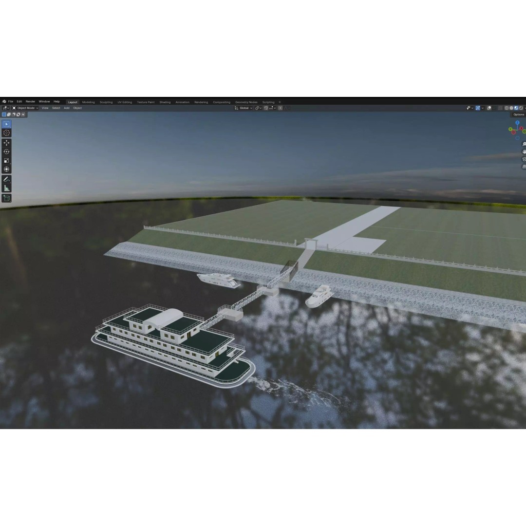 Luxury Cruise Ship 3D Model – Detailed Marina Pier Scene, PBR, FBX - View 10