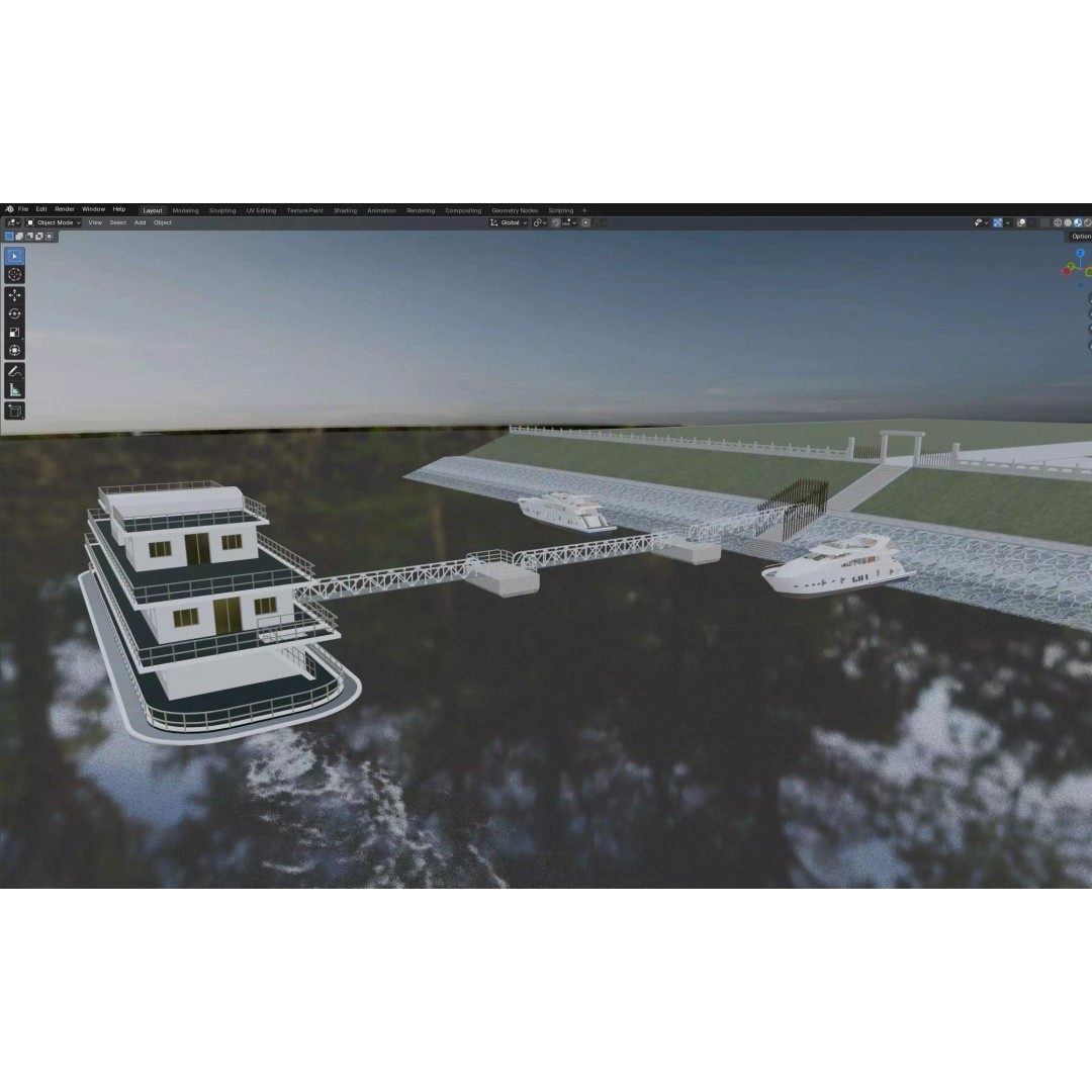 Luxury Cruise Ship 3D Model – Detailed Marina Pier Scene, PBR, FBX - View 11
