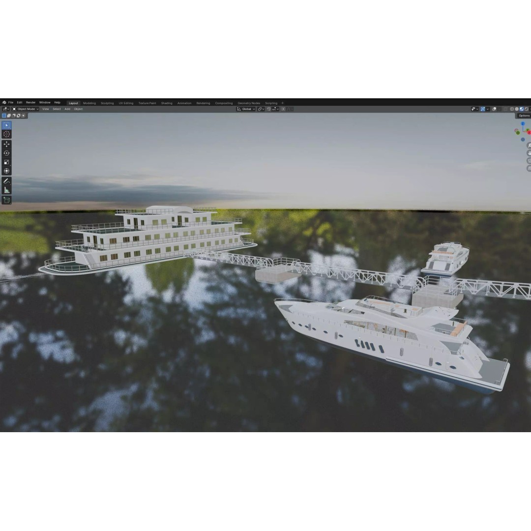 Luxury Cruise Ship 3D Model – Detailed Marina Pier Scene, PBR, FBX - View 12