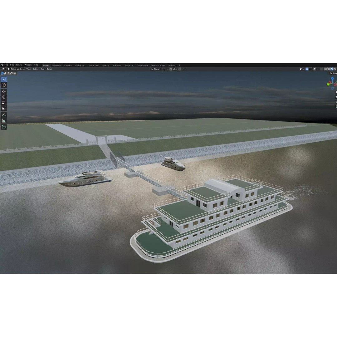 Luxury Cruise Ship 3D Model – Detailed Marina Pier Scene, PBR, FBX - View 13