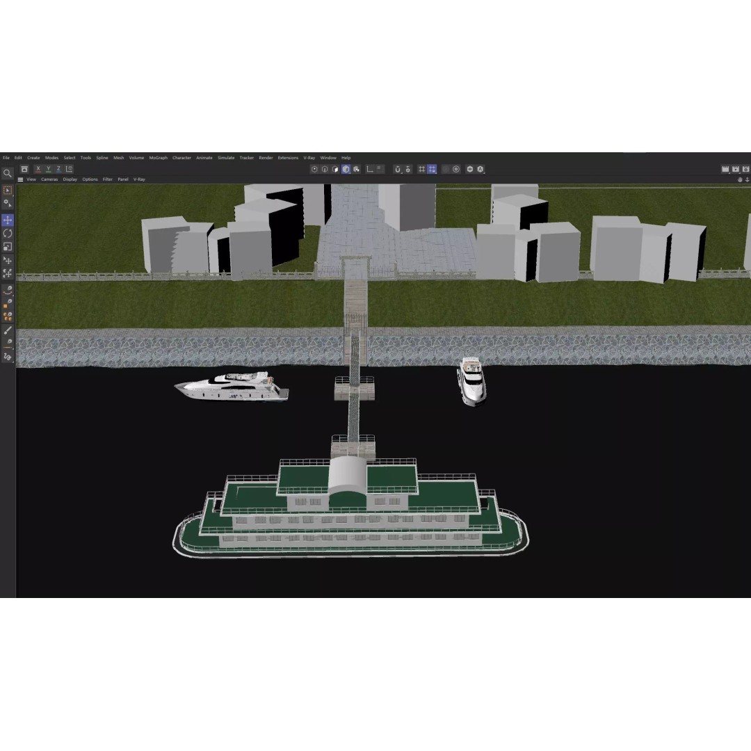 Luxury Cruise Ship 3D Model – Detailed Marina Pier Scene, PBR, FBX - View 14