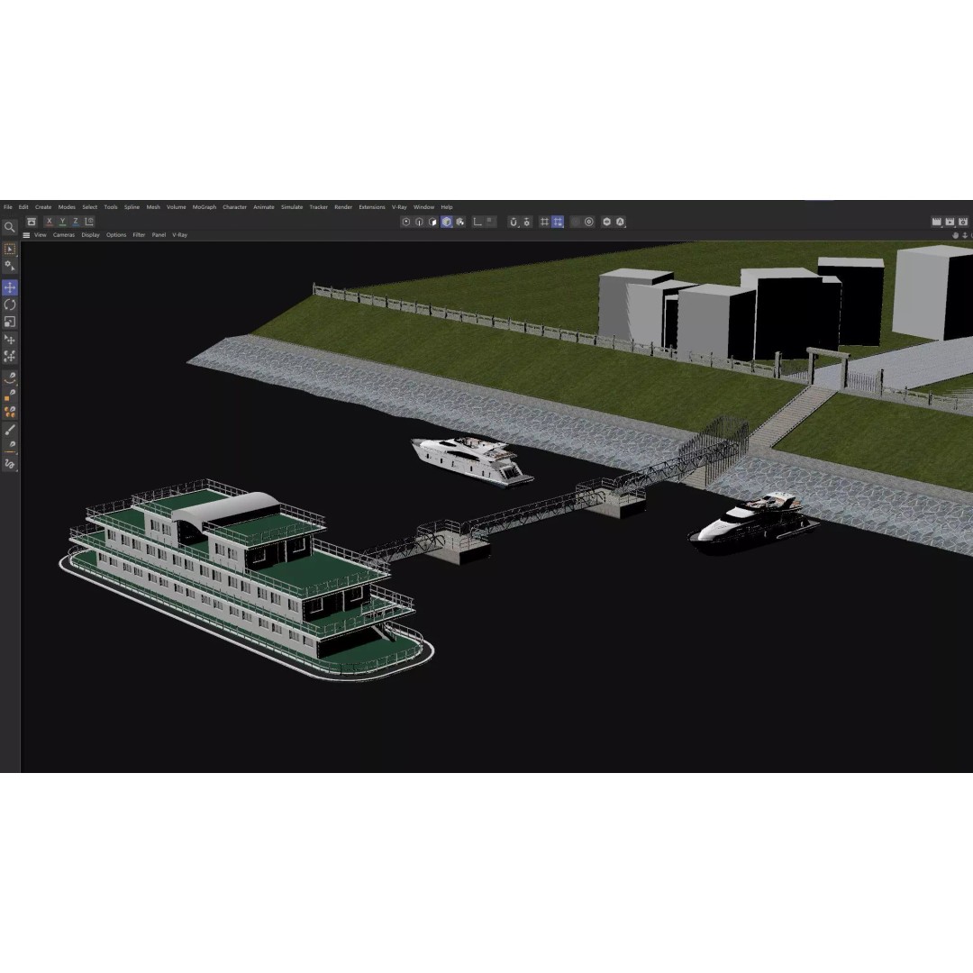 Luxury Cruise Ship 3D Model – Detailed Marina Pier Scene, PBR, FBX - View 15
