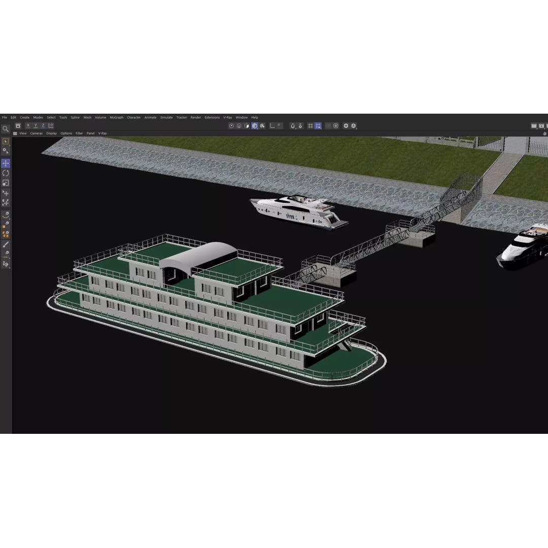 Luxury Cruise Ship 3D Model – Detailed Marina Pier Scene, PBR, FBX - View 17