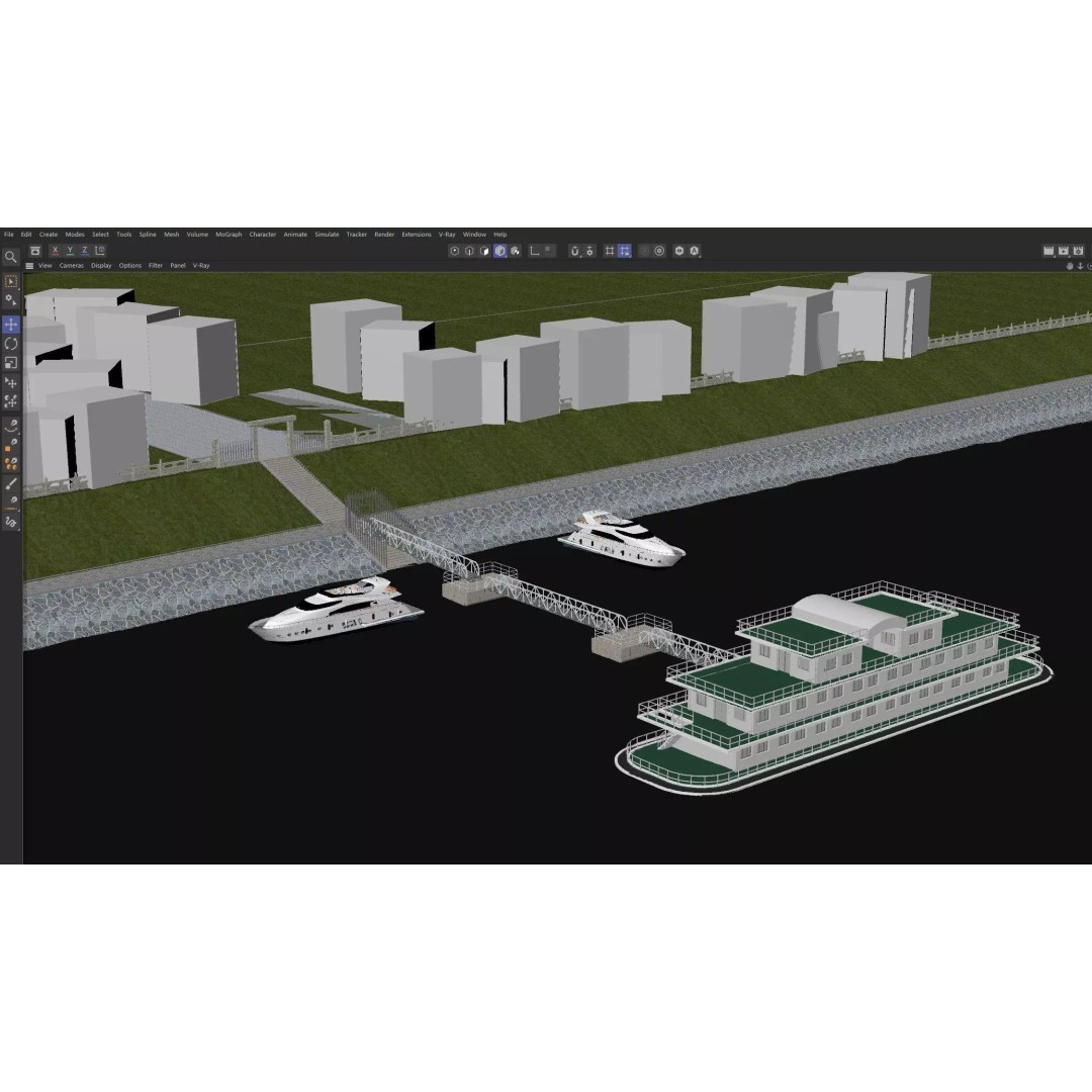 Luxury Cruise Ship 3D Model – Detailed Marina Pier Scene, PBR, FBX - View 18