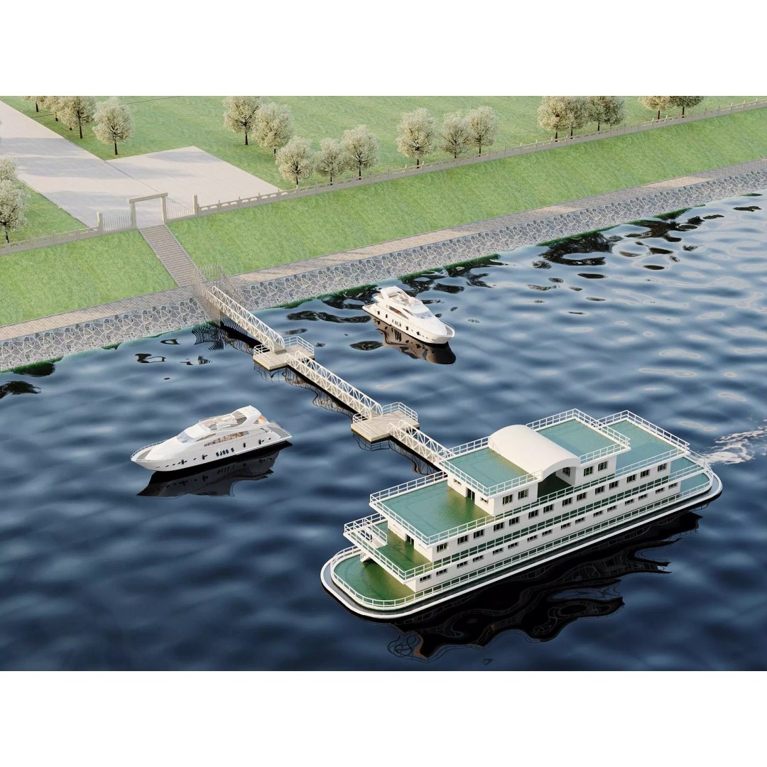 Luxury Cruise Ship 3D Model – Detailed Marina Pier Scene, PBR, FBX - View 2
