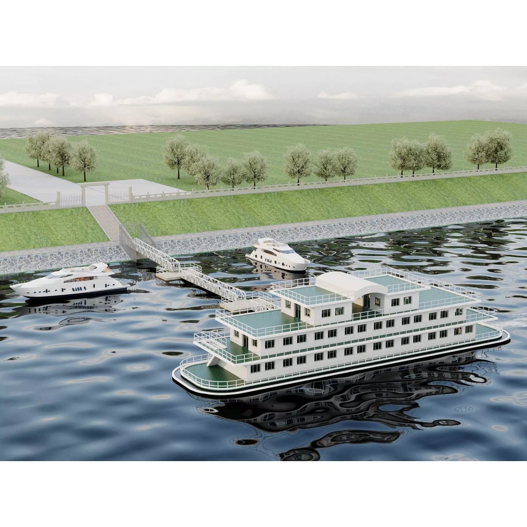 Luxury Cruise Ship 3D Model – Detailed Marina Pier Scene, PBR, FBX - View 4