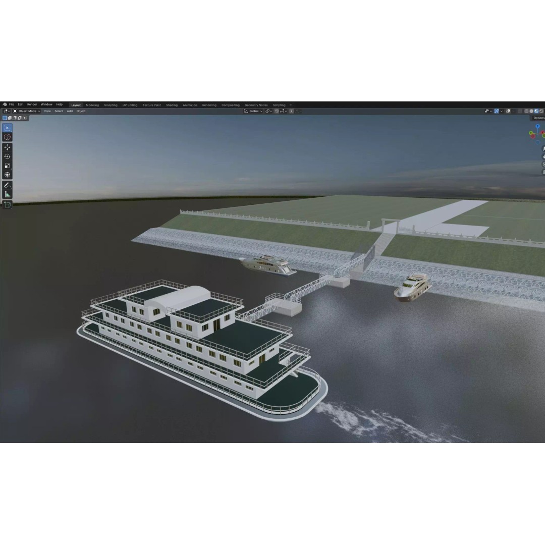Luxury Cruise Ship 3D Model – Detailed Marina Pier Scene, PBR, FBX - View 9