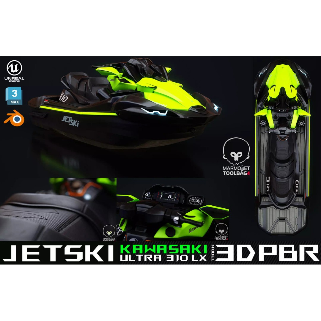 Kawasaki Ultra 310 LX Jet Ski 3D Model – High Poly PBR Asset, FBX, Blender - View 2
