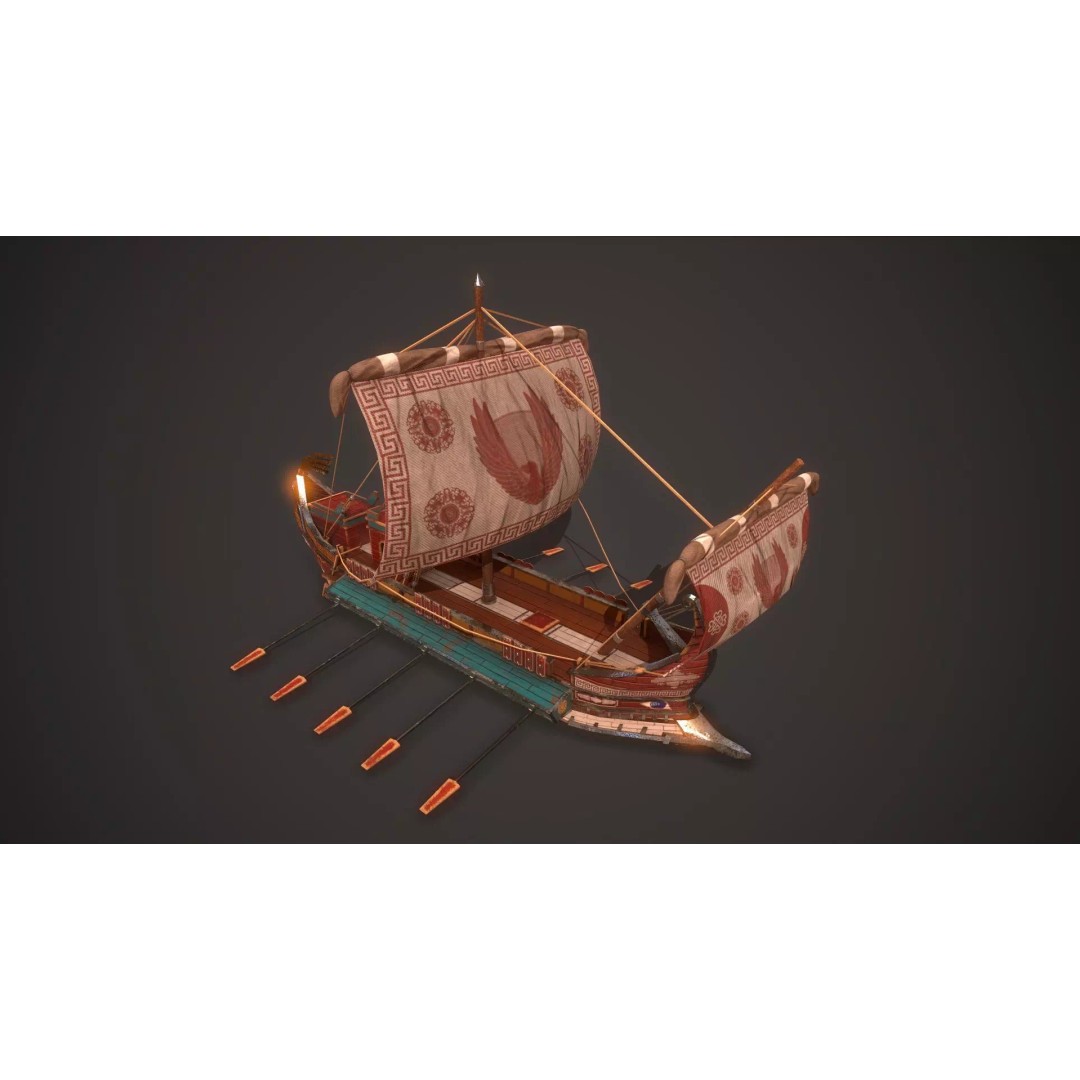 Ancient Ship Trireme 3D Model – Low Poly Game Asset, FBX - View 2