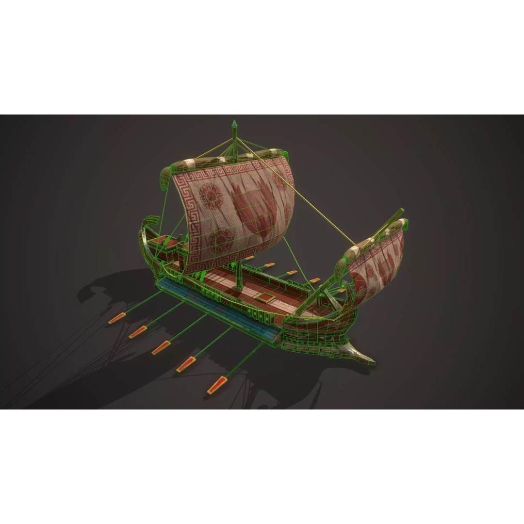 Ancient Ship Trireme 3D Model – Low Poly Game Asset, FBX - View 3
