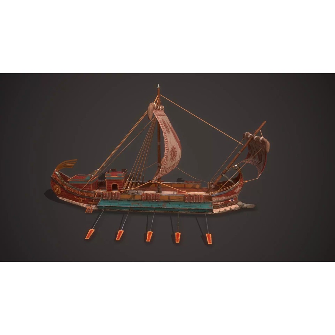 Ancient Ship Trireme 3D Model – Low Poly Game Asset, FBX - View 5
