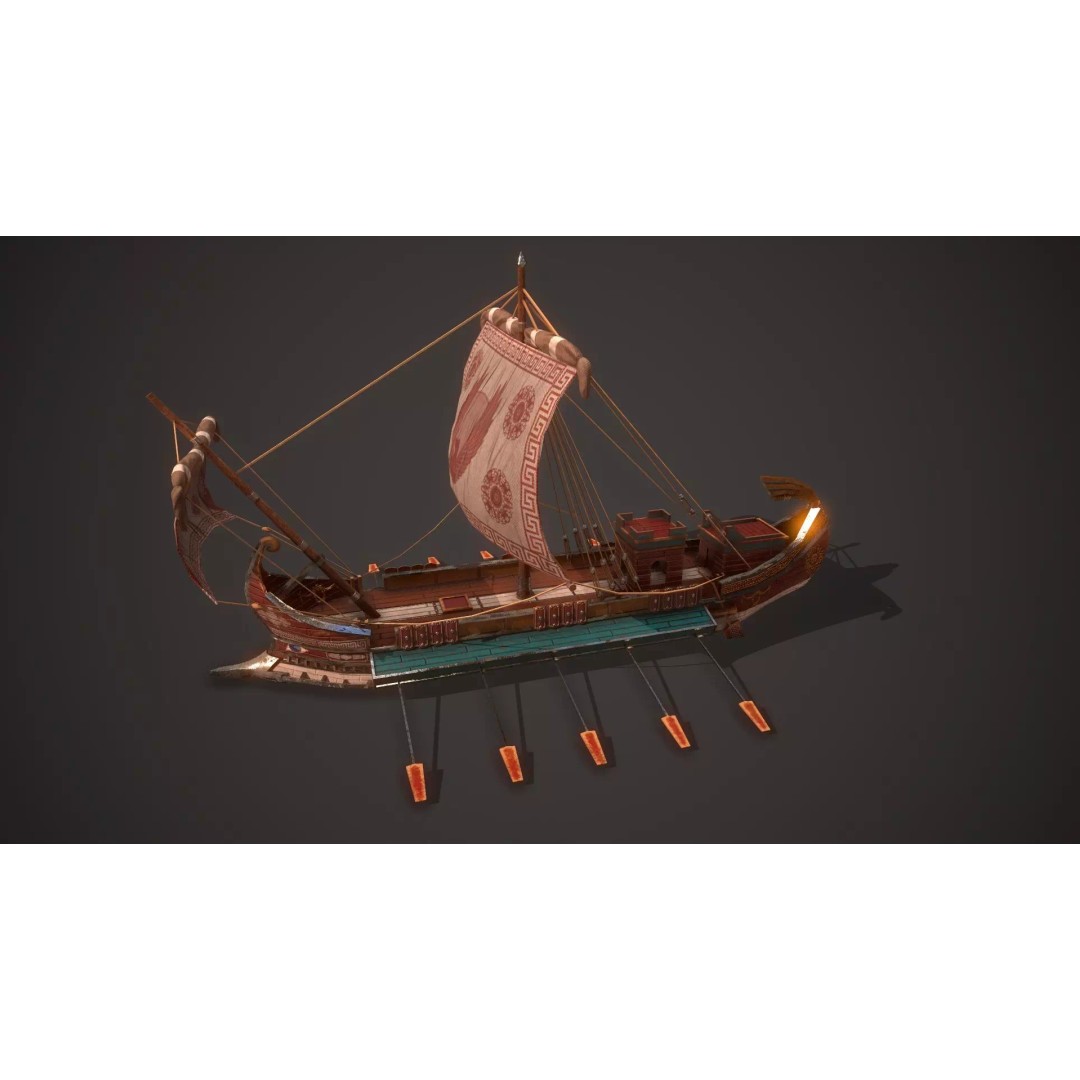 Ancient Ship Trireme 3D Model – Low Poly Game Asset, FBX - View 6