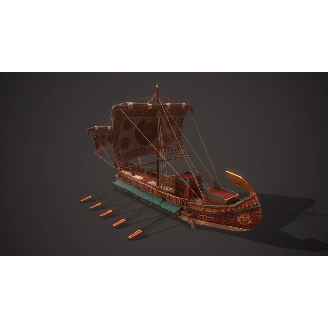 Ancient Ship Trireme 3D Model – Low Poly Game Asset, FBX - View 7