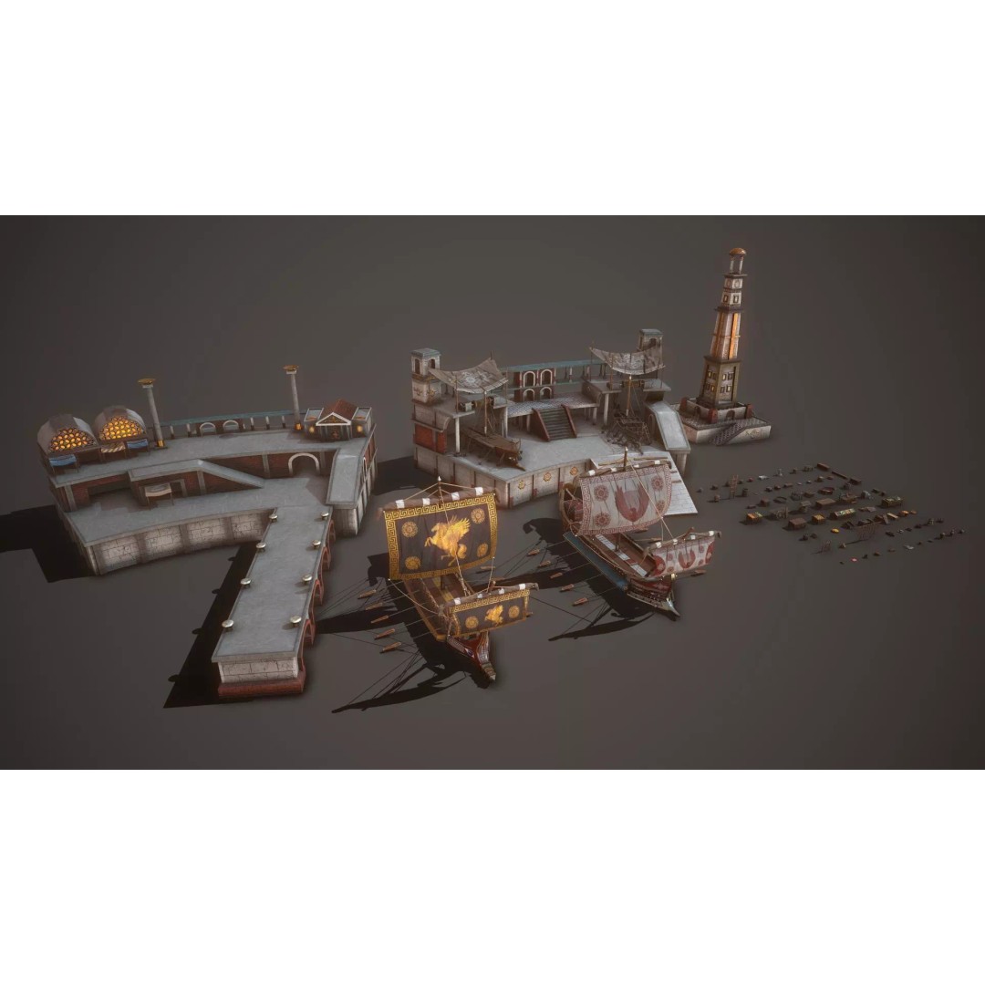 Ancient Ship Trireme 3D Model – Low Poly Game Asset, FBX - View 8