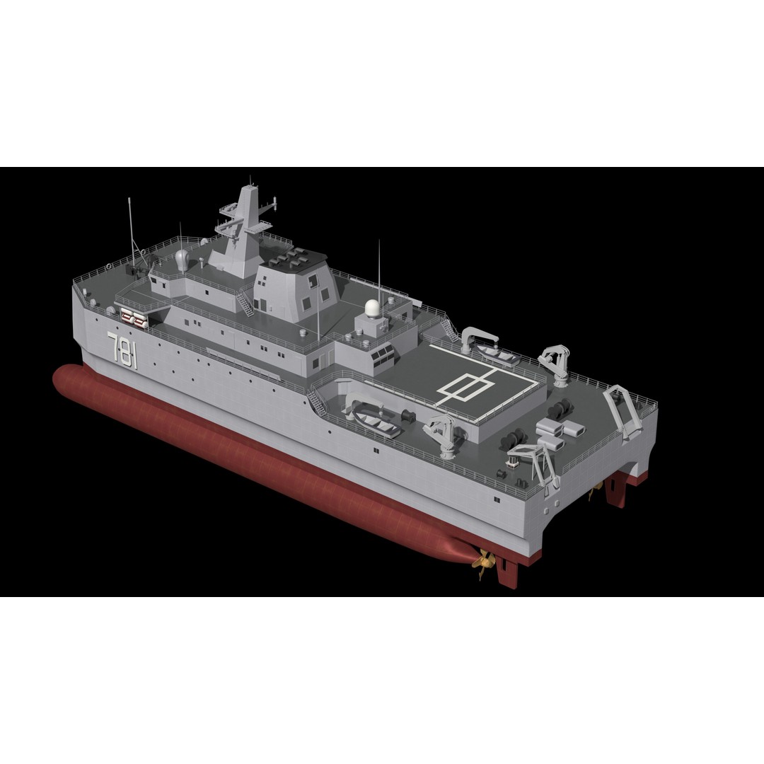 Chinese Navy 927 3D Model – Catamaran Acoustic Surveillance Ship, FBX, OBJ - View 10