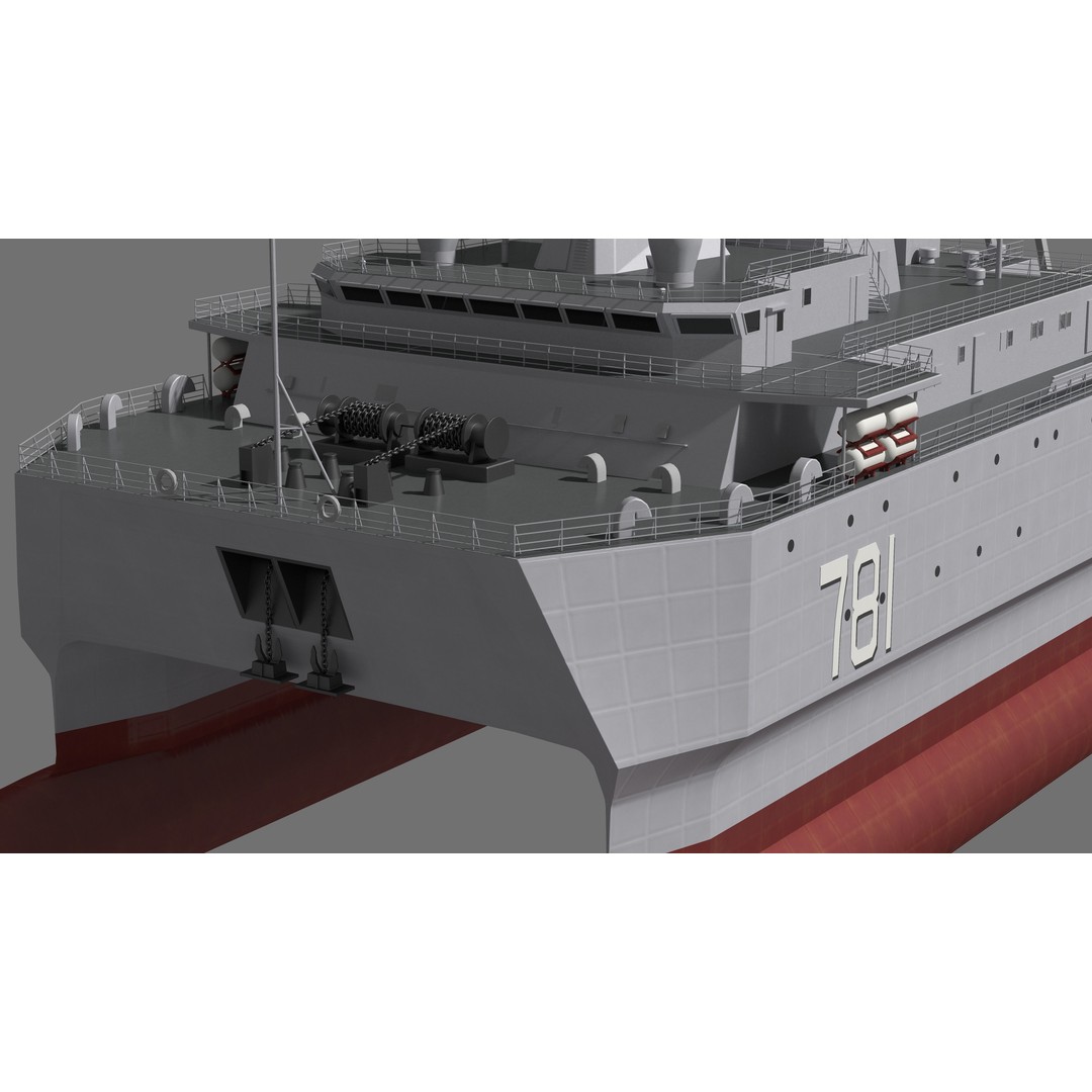 Chinese Navy 927 3D Model – Catamaran Acoustic Surveillance Ship, FBX, OBJ - View 11
