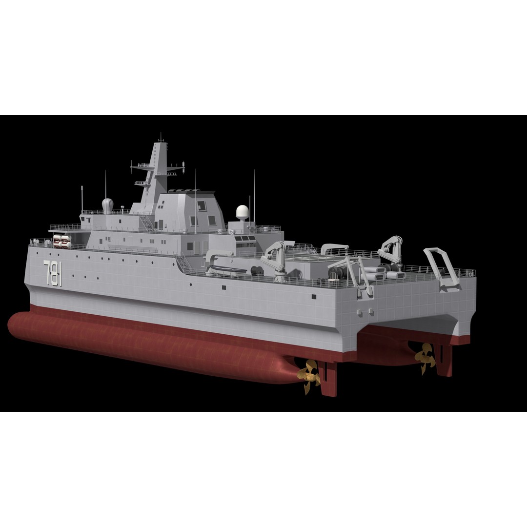 Chinese Navy 927 3D Model – Catamaran Acoustic Surveillance Ship, FBX, OBJ - View 12
