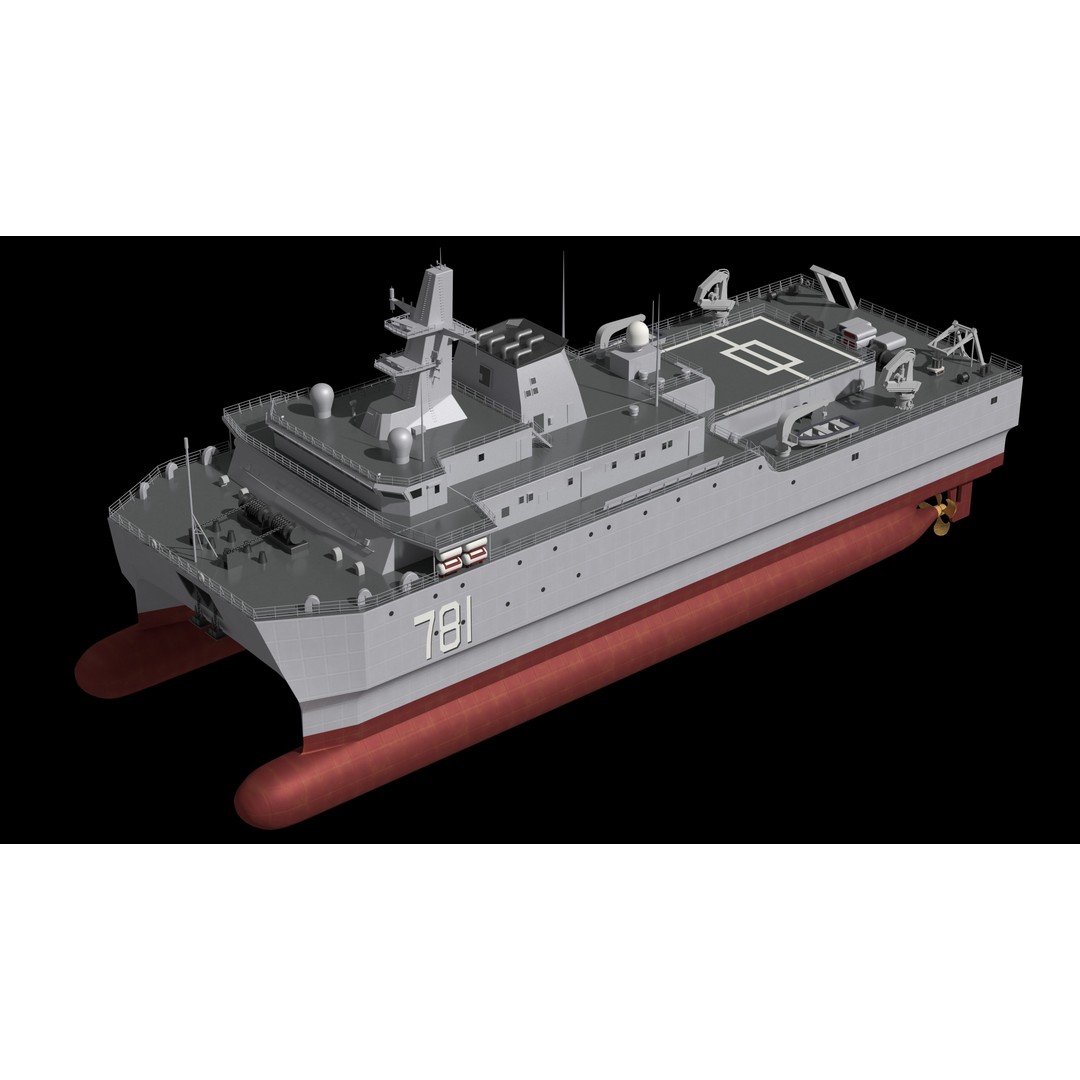 Chinese Navy 927 3D Model – Catamaran Acoustic Surveillance Ship, FBX, OBJ - View 15