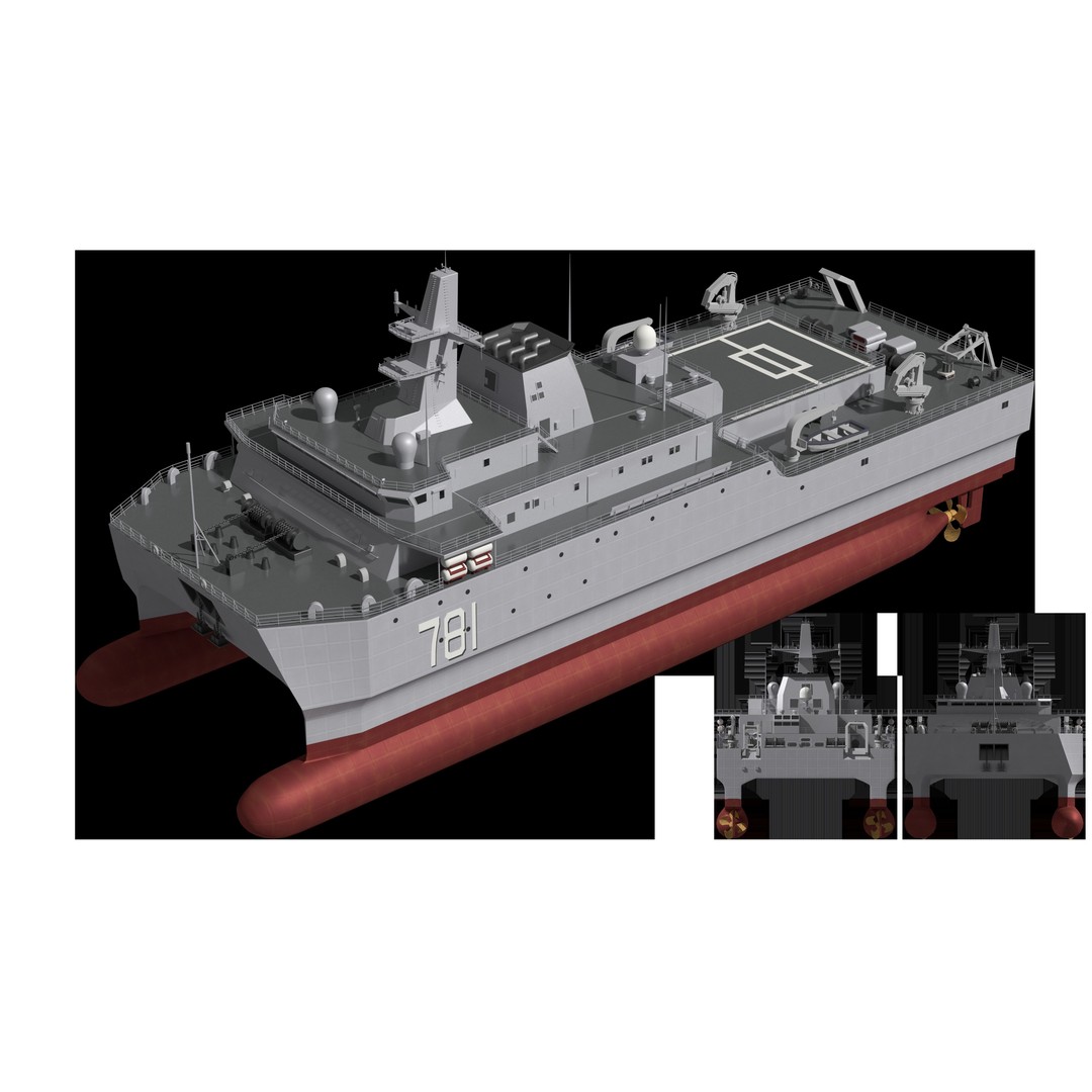 Chinese Navy 927 3D Model – Catamaran Acoustic Surveillance Ship, FBX, OBJ - View 17