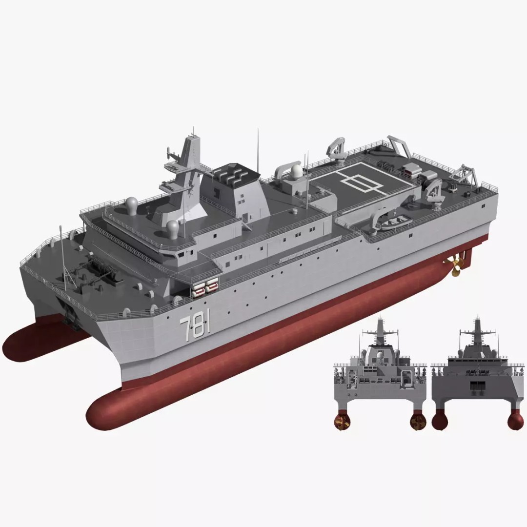 Chinese Navy 927 3D Model – Catamaran Acoustic Surveillance Ship, FBX, OBJ - View 2