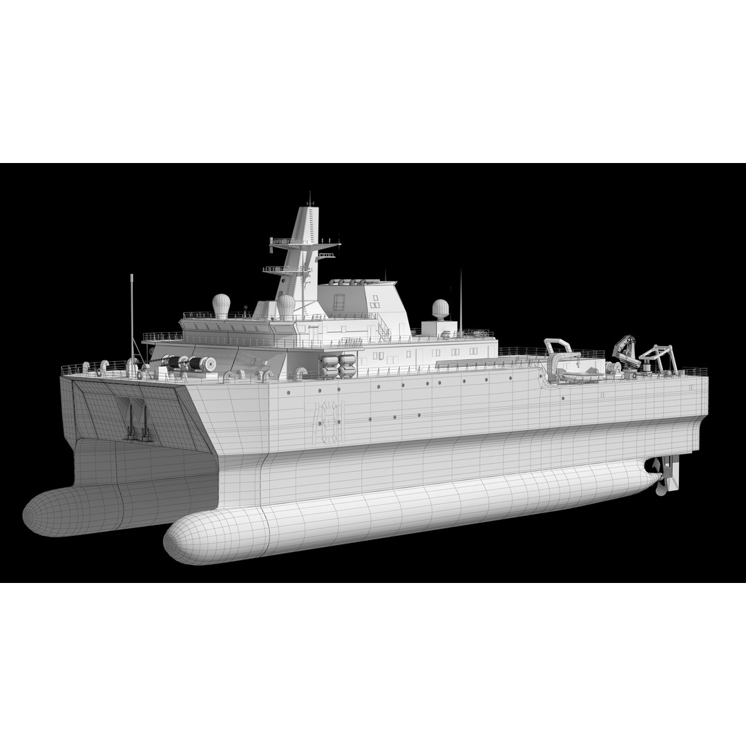 Chinese Navy 927 3D Model – Catamaran Acoustic Surveillance Ship, FBX, OBJ - View 23
