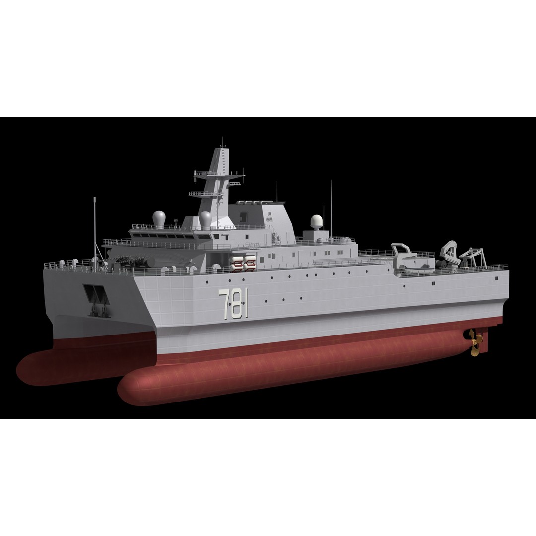 Chinese Navy 927 3D Model – Catamaran Acoustic Surveillance Ship, FBX, OBJ - View 5