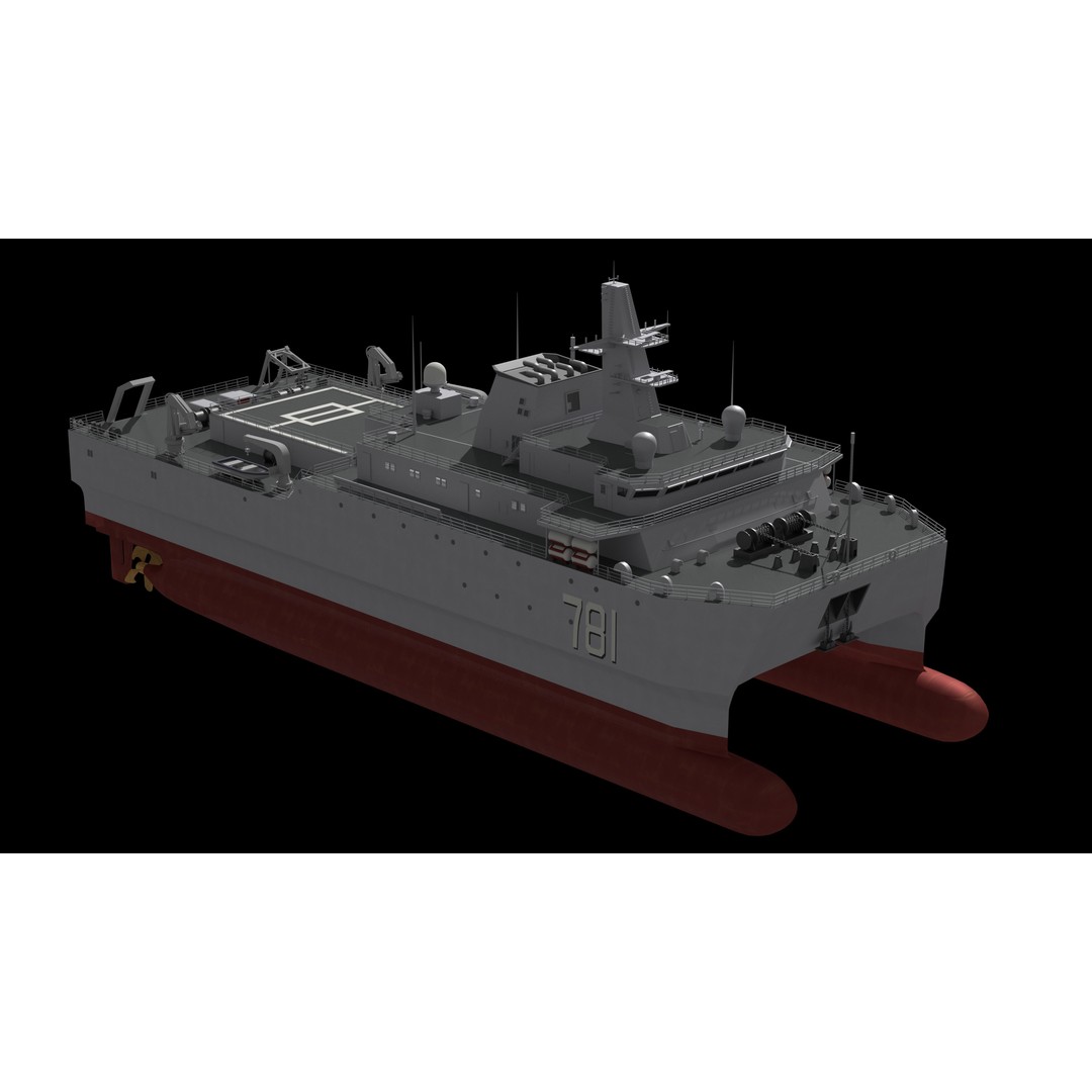 Chinese Navy 927 3D Model – Catamaran Acoustic Surveillance Ship, FBX, OBJ - View 9