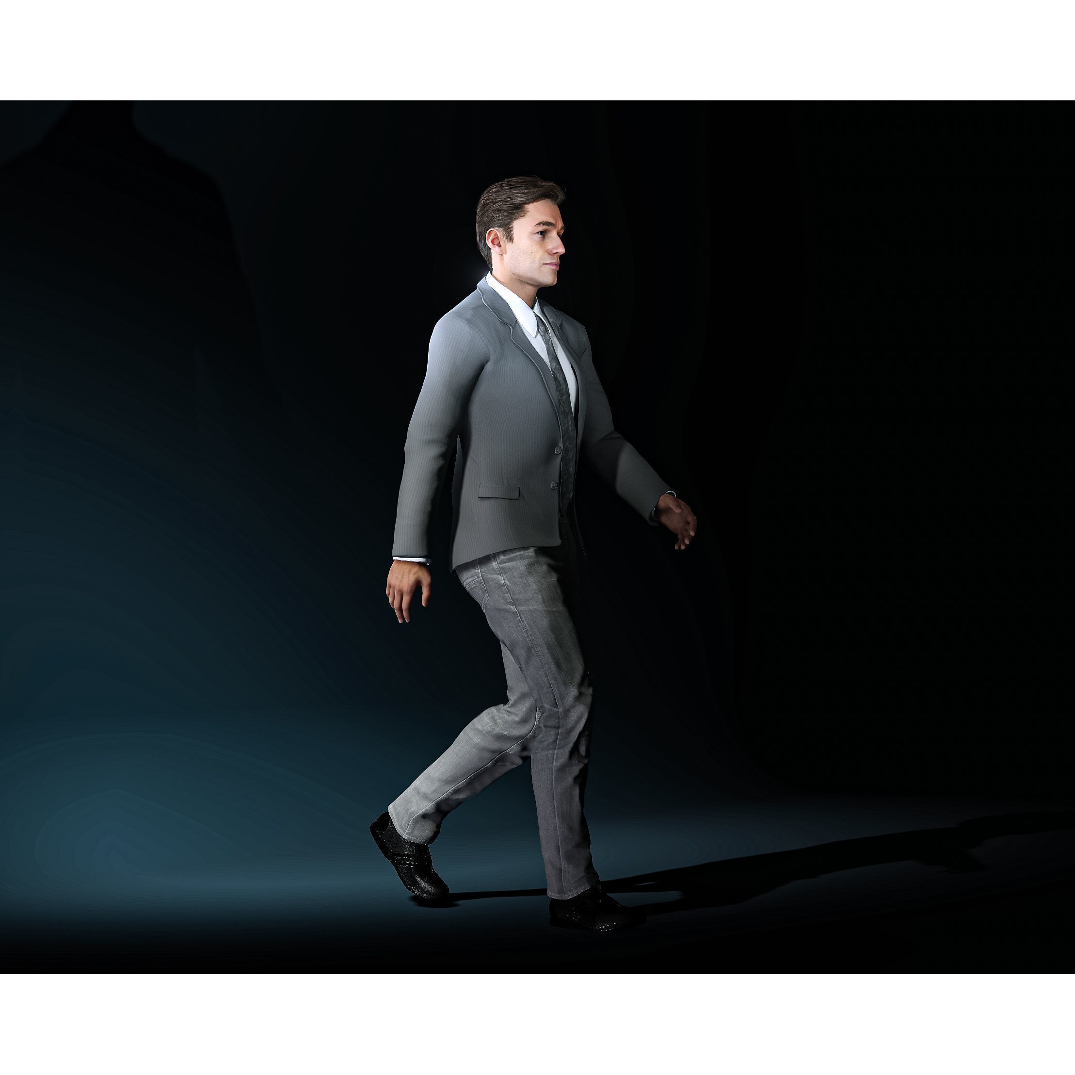 Realistic Man Grey Suit - Low-Poly Game-Ready 3D Model - View 14