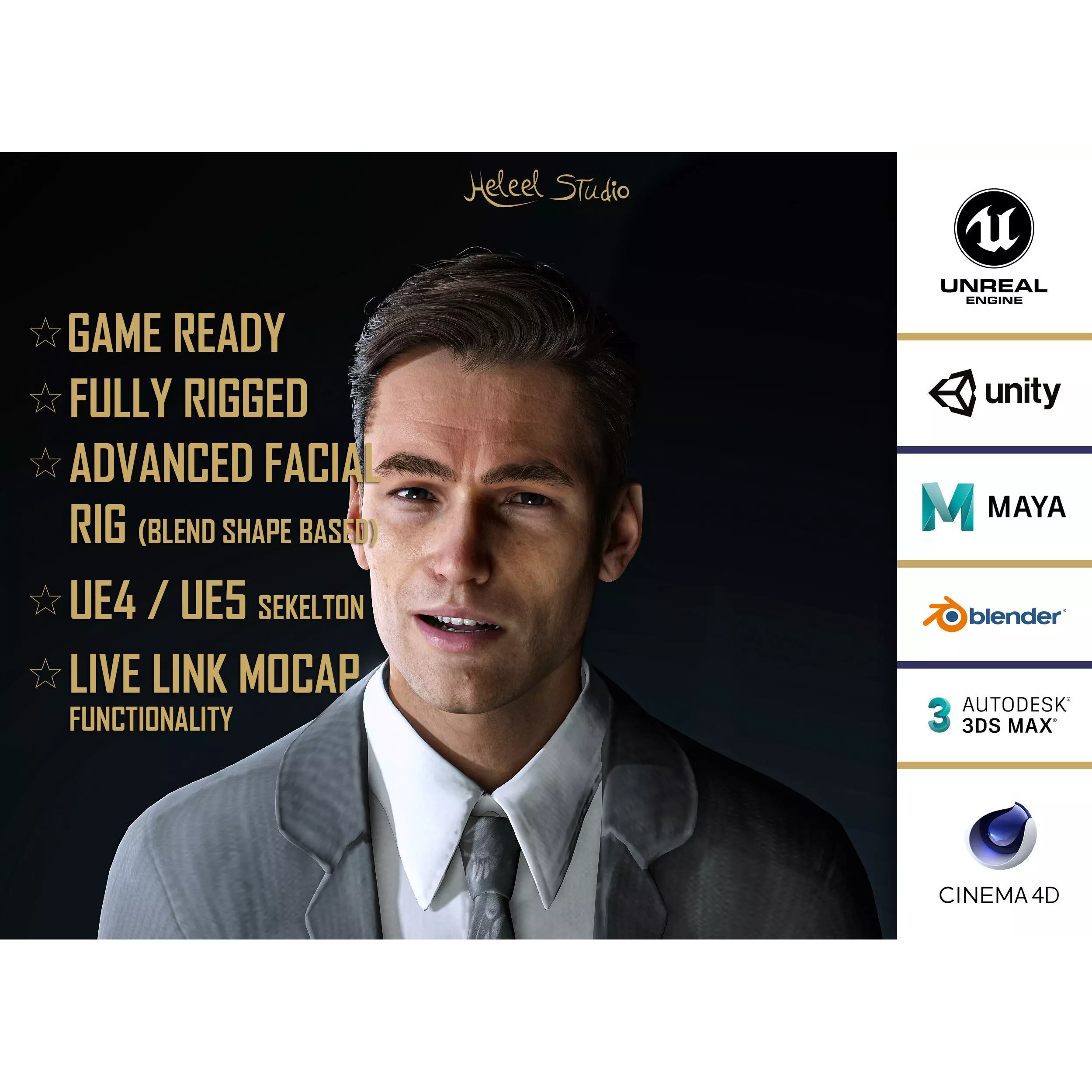 Realistic Man Grey Suit - Low-Poly Game-Ready 3D Model - View 2