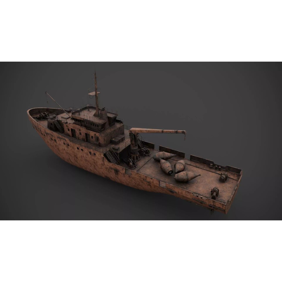 Hydrographic Vessel 3D Model – Low Poly Industrial Watercraft, FBX - View 10