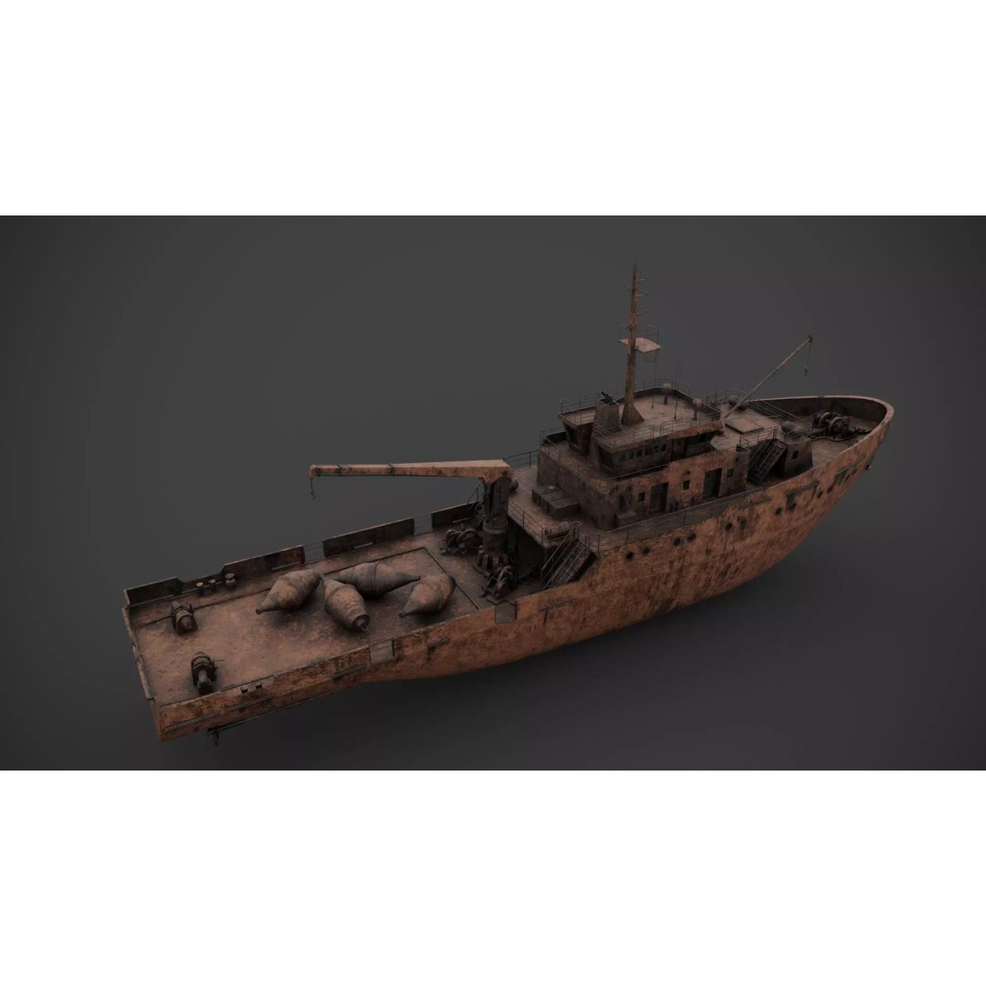 Hydrographic Vessel 3D Model – Low Poly Industrial Watercraft, FBX - View 11