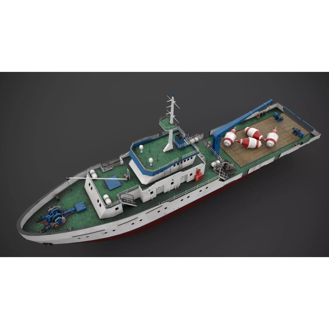 Hydrographic Vessel 3D Model – Low Poly Industrial Watercraft, FBX - View 5
