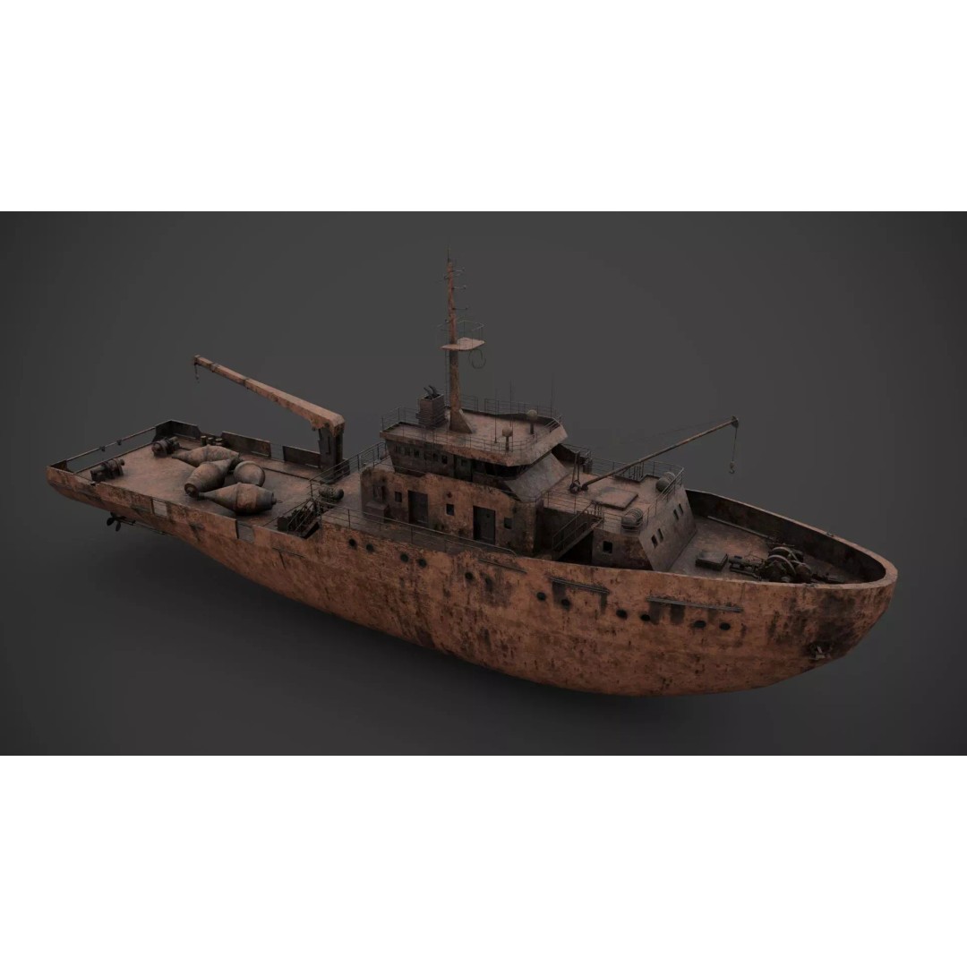 Hydrographic Vessel 3D Model – Low Poly Industrial Watercraft, FBX - View 8