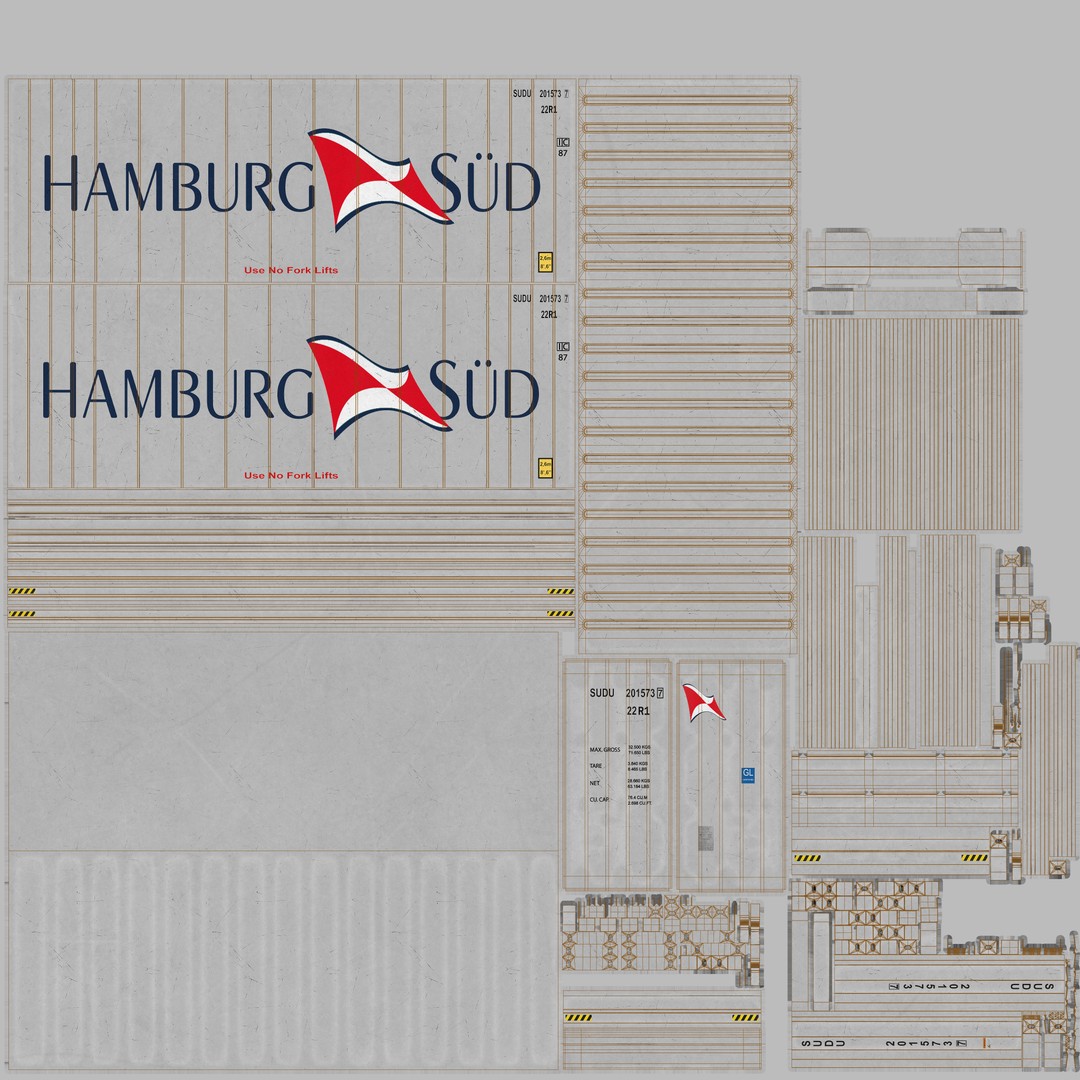 20ft Hamburg Sud Shipping Container 3D Model – High Cube Reefer, PBR - View 11