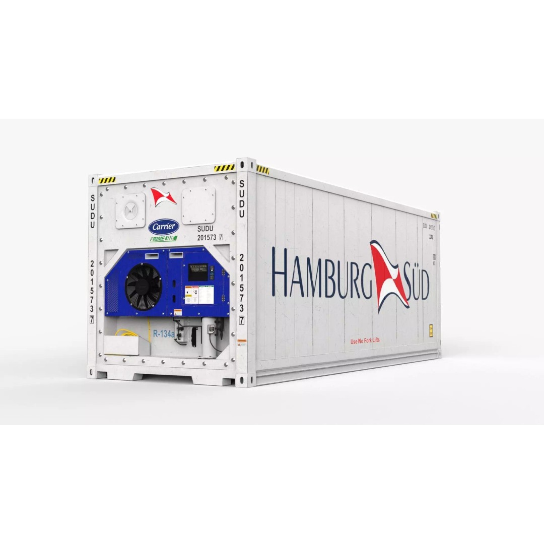 20ft Hamburg Sud Shipping Container 3D Model – High Cube Reefer, PBR - View 2