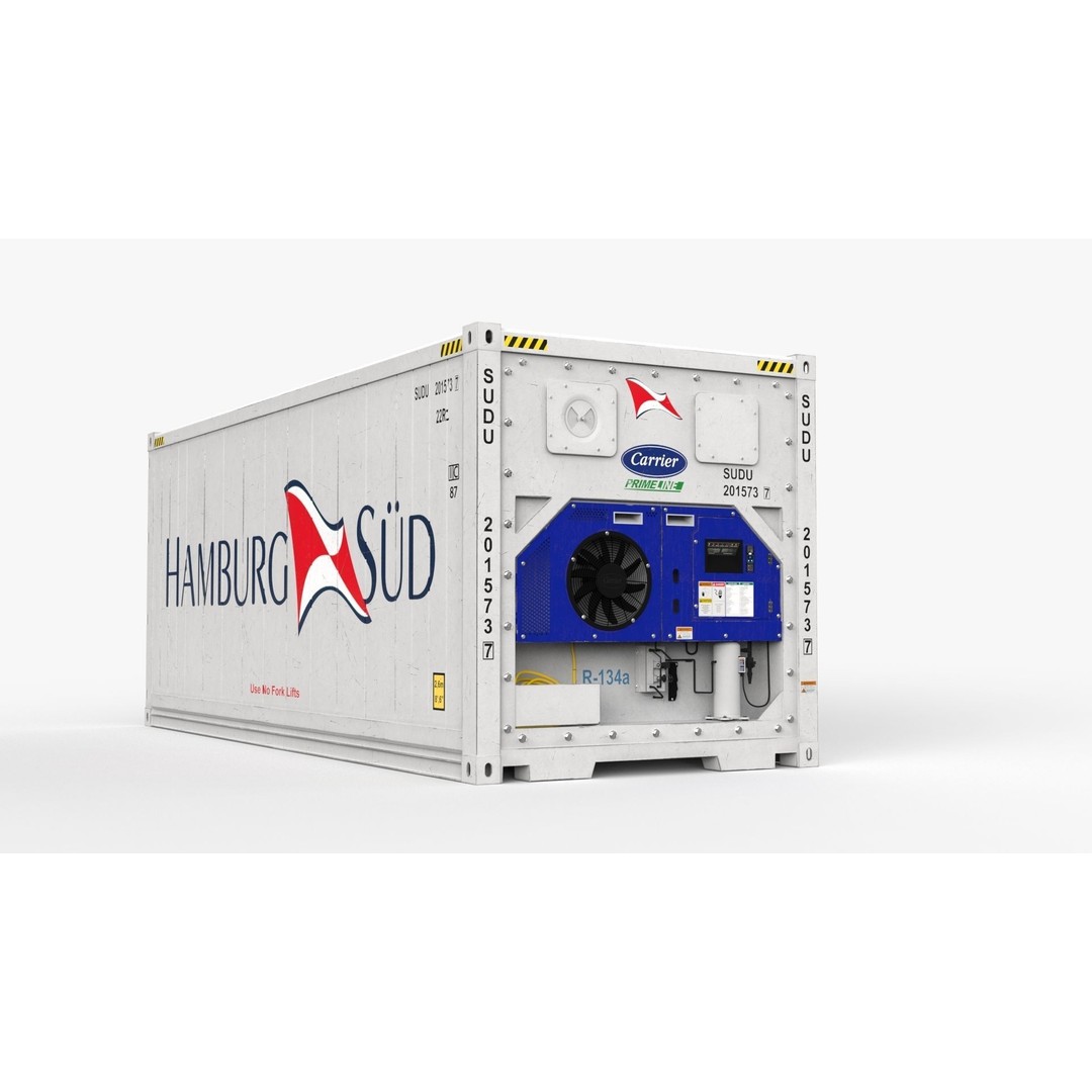 20ft Hamburg Sud Shipping Container 3D Model – High Cube Reefer, PBR - View 3